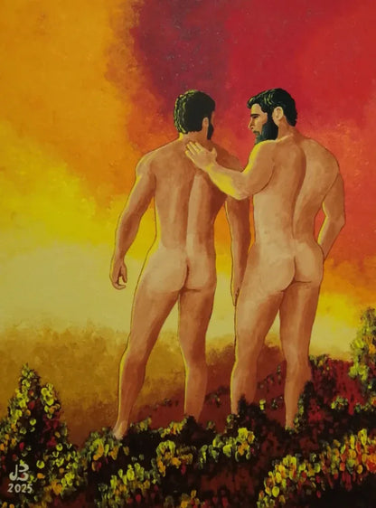 art- scène-homme-gay-nu-plage-peinture-érotique-originale-huile sur toile -The Golden Hour- Kikooyou Art Gallery - Kikooyou Art Gallery