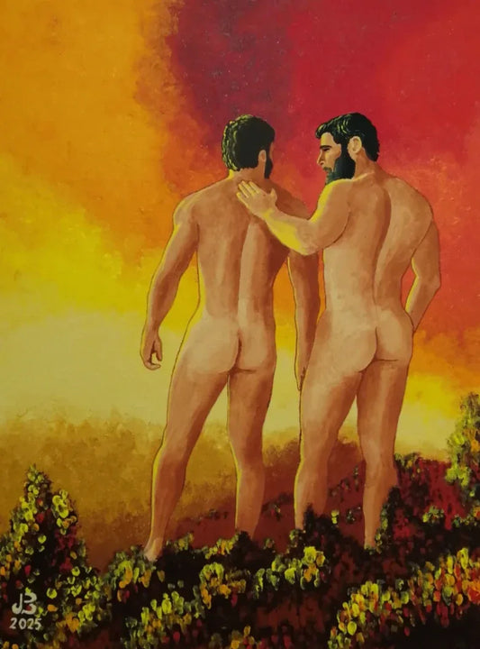 art- scène-homme-gay-nu-plage-peinture-érotique-originale-huile sur toile -The Golden Hour- Kikooyou Art Gallery - Kikooyou Art Gallery