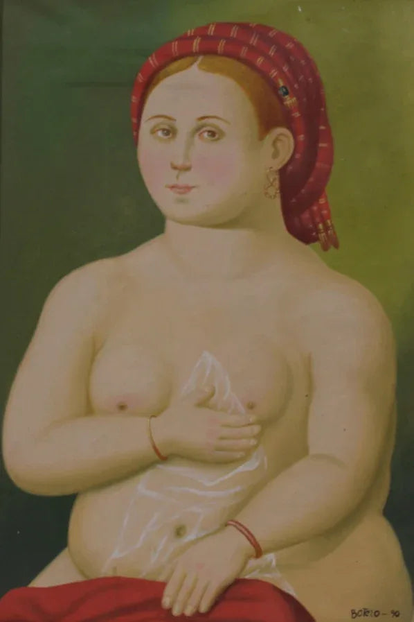 Peinture à l'huile art moderne faite main sur toile avec cadre d'après Botero - LA FORNARINA - Kikooyou Art Gallery - Kikooyou Art Gallery