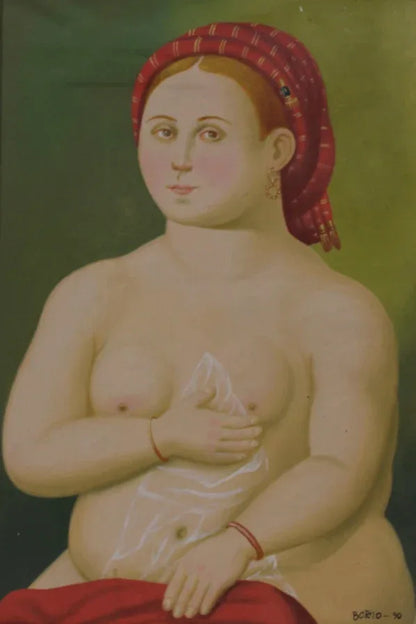 Peinture à l'huile art moderne faite main sur toile avec cadre d'après Botero - LA FORNARINA - Kikooyou Art Gallery - Kikooyou Art Gallery