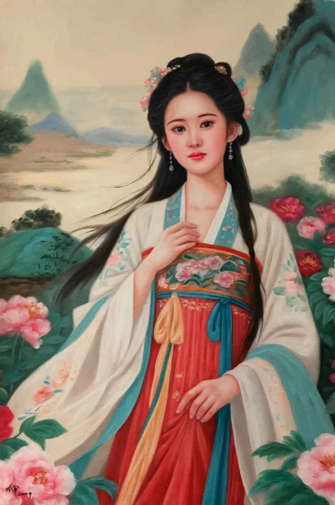 Peinture à l'huile chinoise sur toile peinte à la main belle femme par Leng Jun - Kikooyou Art Gallery - Kikooyou Art Gallery