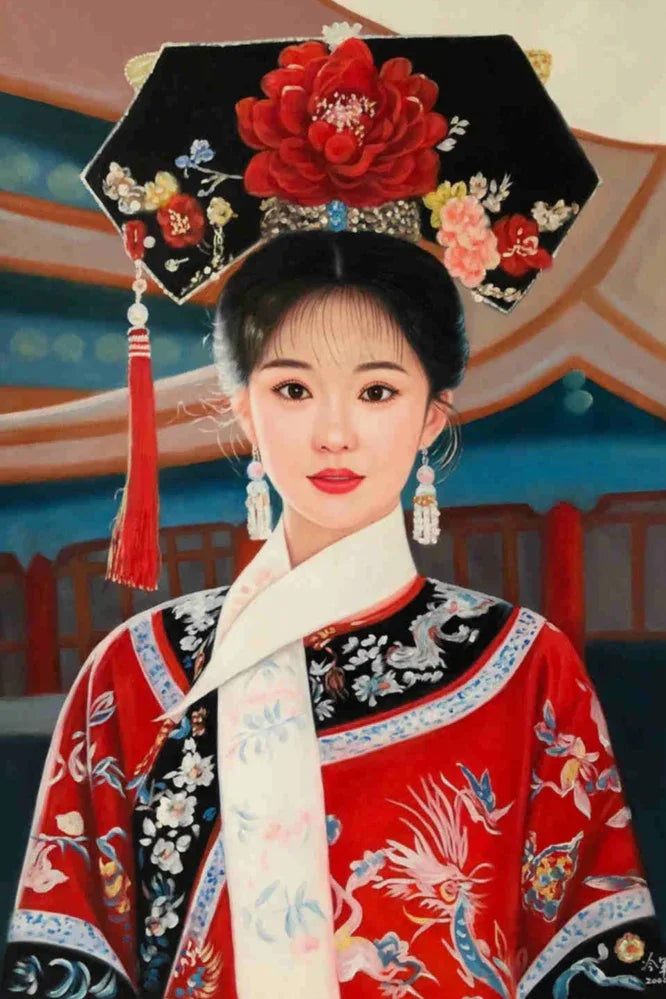 Peinture à l'huile sur toile peinte à la main belle femme chinoise en habits traditionnels - Kikooyou Art Gallery - Kikooyou Art Gallery
