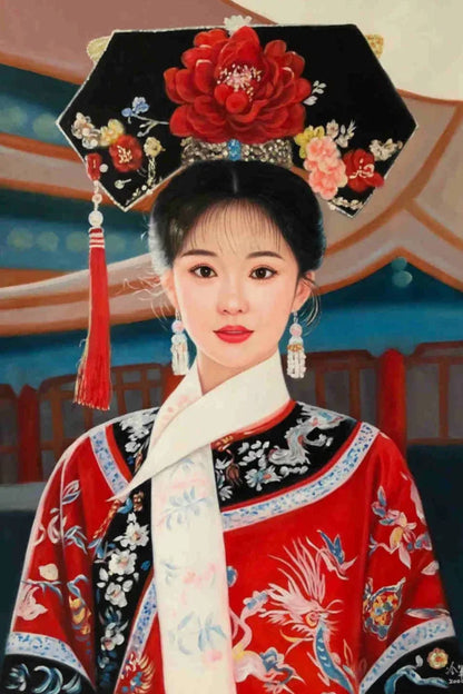 Peinture à l'huile sur toile peinte à la main belle femme chinoise en habits traditionnels - Kikooyou Art Gallery - Kikooyou Art Gallery