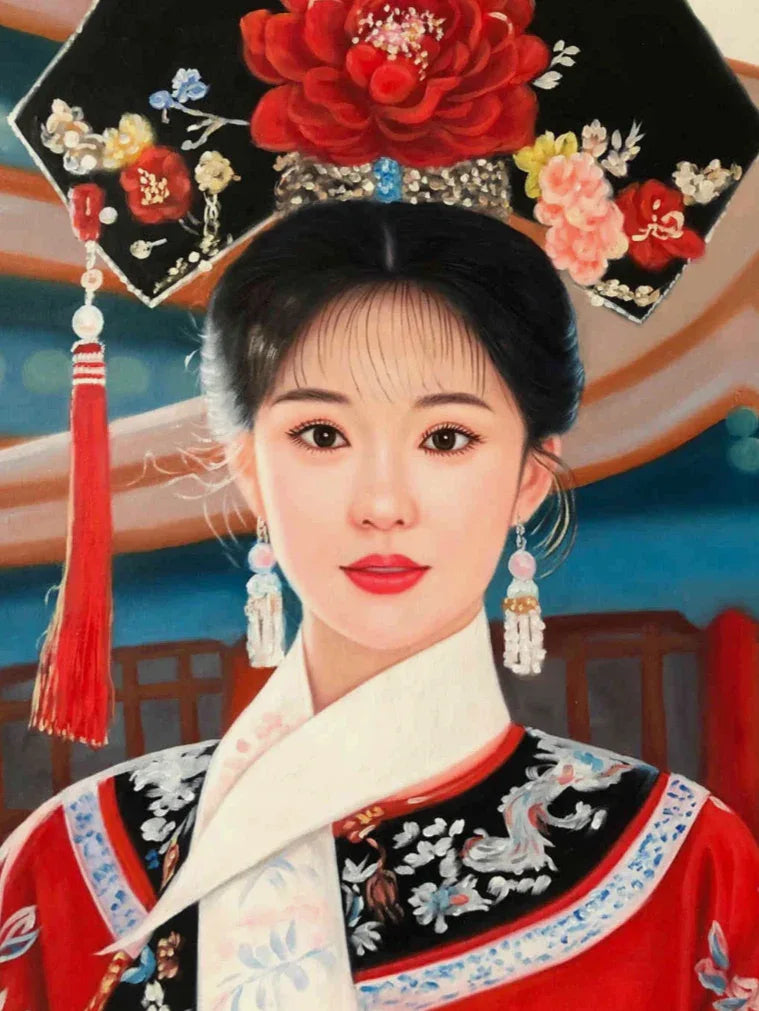 Peinture à l'huile sur toile peinte à la main belle femme chinoise en habits traditionnels - Kikooyou Art Gallery - Kikooyou Art Gallery