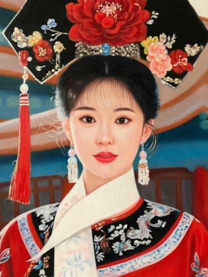 Peinture à l'huile sur toile peinte à la main belle femme chinoise en habits traditionnels - Kikooyou Art Gallery - Kikooyou Art Gallery