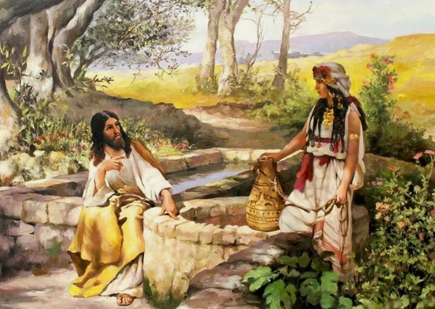 Jésus christ et la Samaritaine au puits peinture à l'huile peinte à la main - Kikooyou Art Gallery - Kikooyou Art Gallery