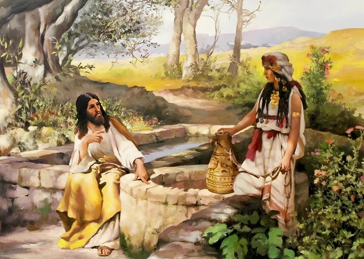 Jésus christ et la Samaritaine au puits peinture à l'huile peinte à la main - Kikooyou Art Gallery - Kikooyou Art Gallery
