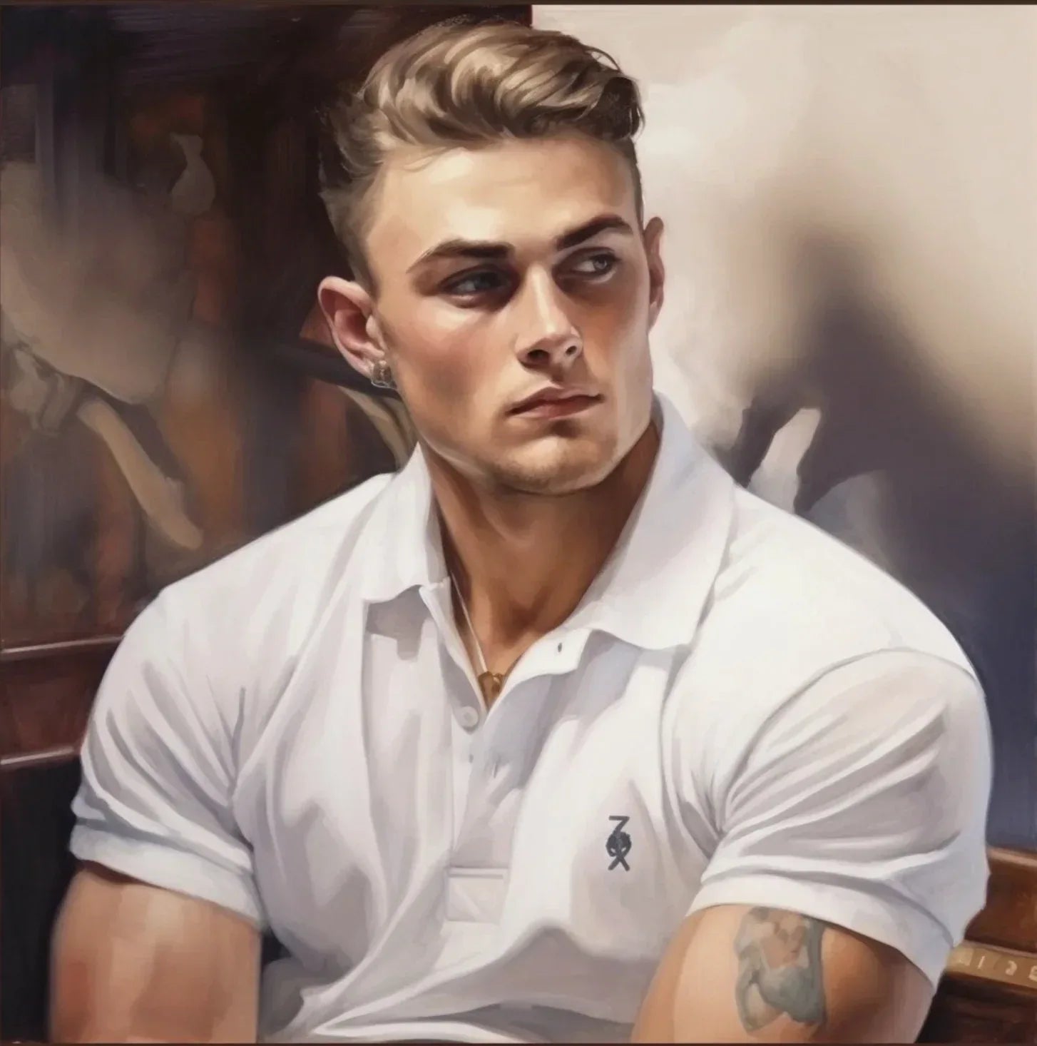 homme sexy en polo blanc peinture originale acrylique sur toile - Kikooyou Art Gallery - Kikooyou Art Gallery