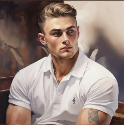 homme sexy en polo blanc peinture originale acrylique sur toile - Kikooyou Art Gallery - Kikooyou Art Gallery