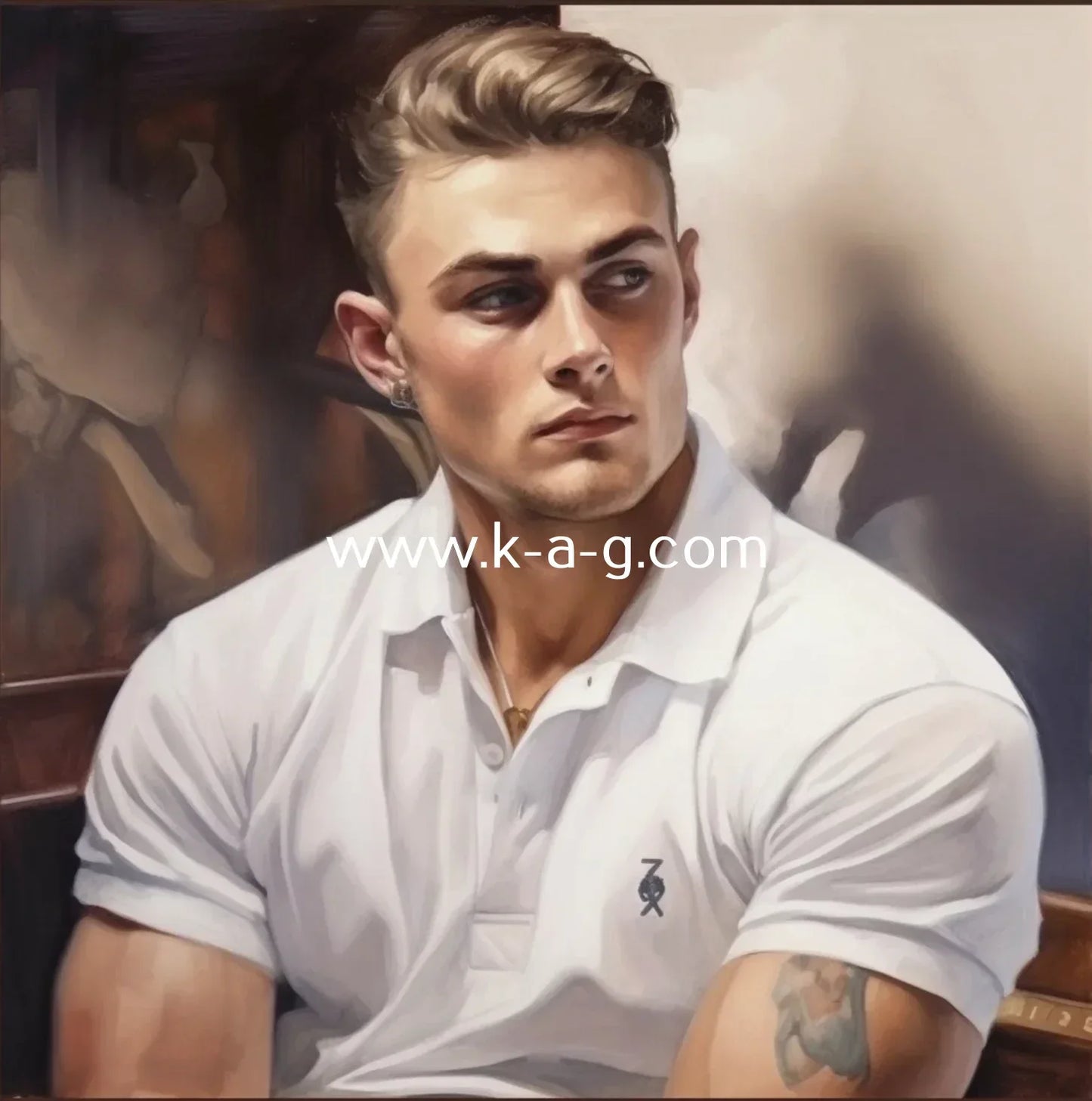 homme sexy en polo blanc peinture originale acrylique sur toile - Kikooyou Art Gallery - Kikooyou Art Gallery
