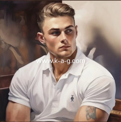 homme sexy en polo blanc peinture originale acrylique sur toile - Kikooyou Art Gallery - Kikooyou Art Gallery