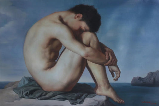 tableau peinture érotique huile sur toile homme nu à la plage d'après Flandrin - Kikooyou Art Gallery - Kikooyou Art Gallery