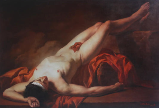 tableau peinture érotique huile sur toile Hector homme nu d'après David - Kikooyou Art Gallery - Kikooyou Art Gallery