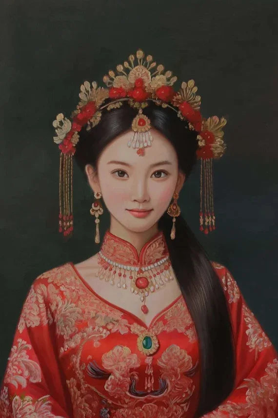 Peinture à l'huile sur toile peinte à la main belle femme en habit traditionnel- Kikooyou Art Gallery - Kikooyou Art Gallery