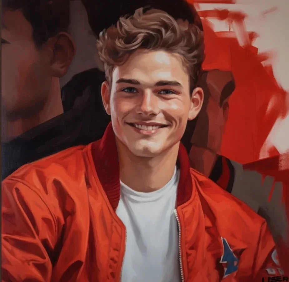 Portrait homme sexy blouson rouge - Contemporain par Tullasky - Kikooyou Art Gallery - Kikooyou Art Gallery