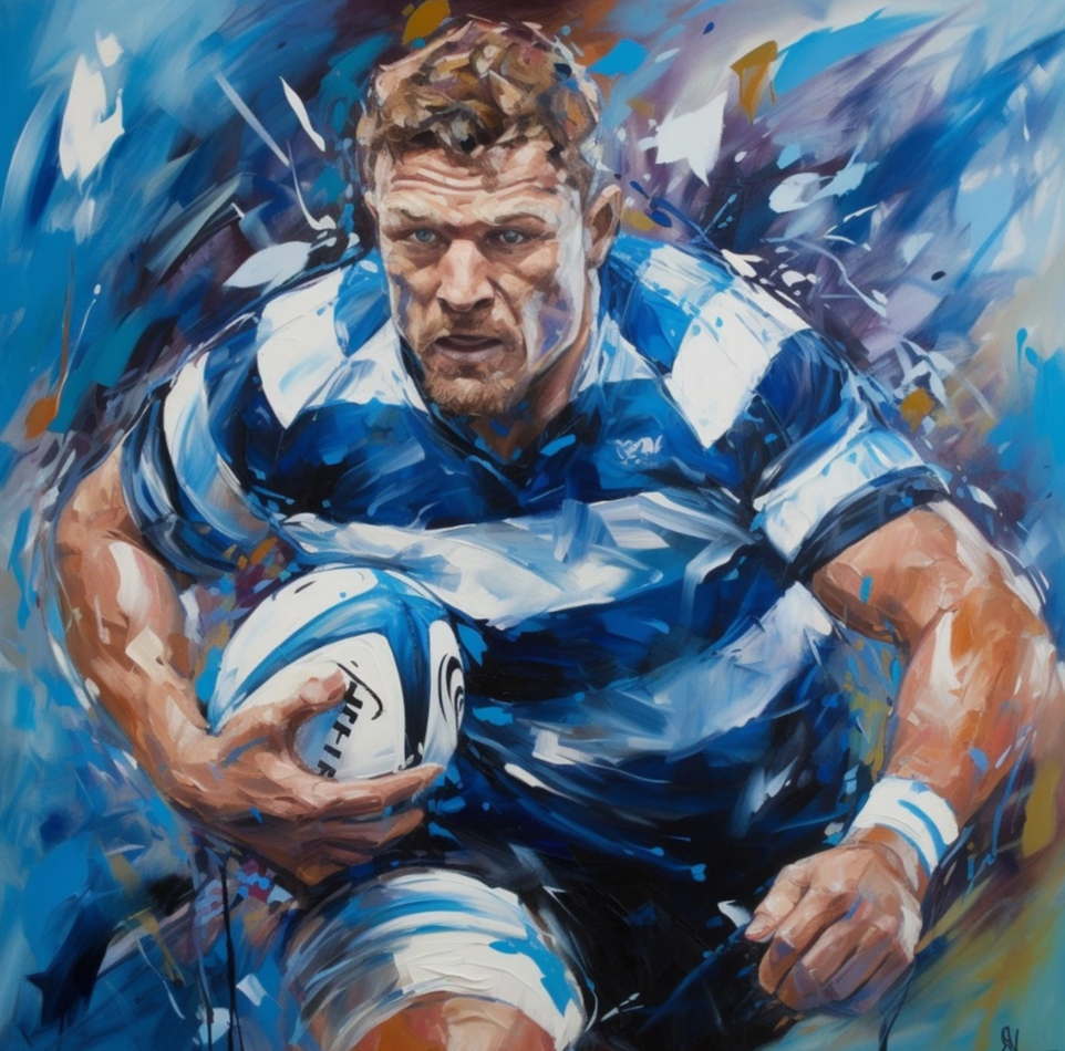 Tableau joueur en action Rugby 40x40 cm – Peinture Acrylique sur Toile - Kikooyou Art Gallery