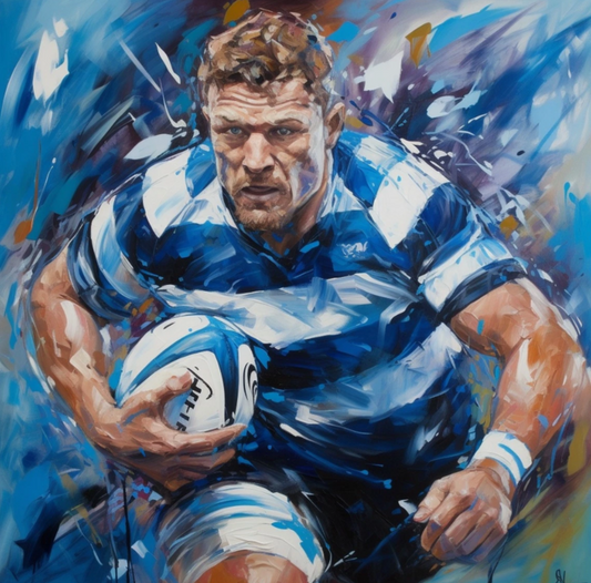 Tableau joueur en action Rugby 40x40 cm – Peinture Acrylique sur Toile - Kikooyou Art Gallery