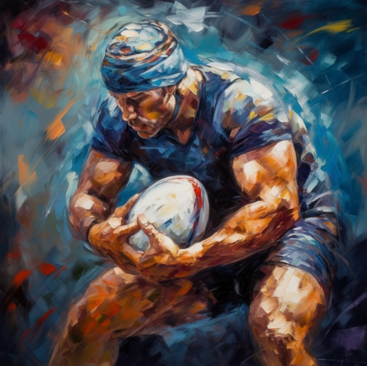 Tableau joueur musclé en action Rugby 30x30 cm – Peinture Acrylique sur Toile – Sport, Énergie - Kikooyou Art Gallery
