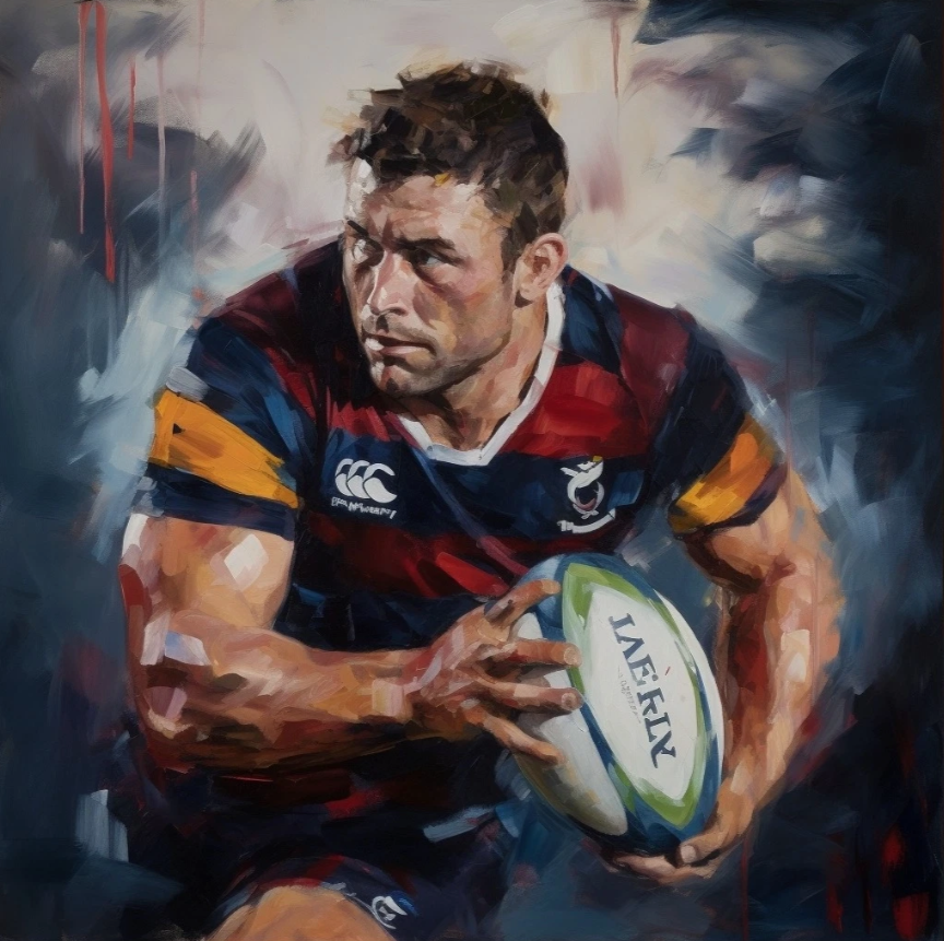 Tableau joueur Rugby musclé en action 30x30 cm – Peinture Acrylique sur Toile – Sport, Énergie - Kikooyou Art Gallery