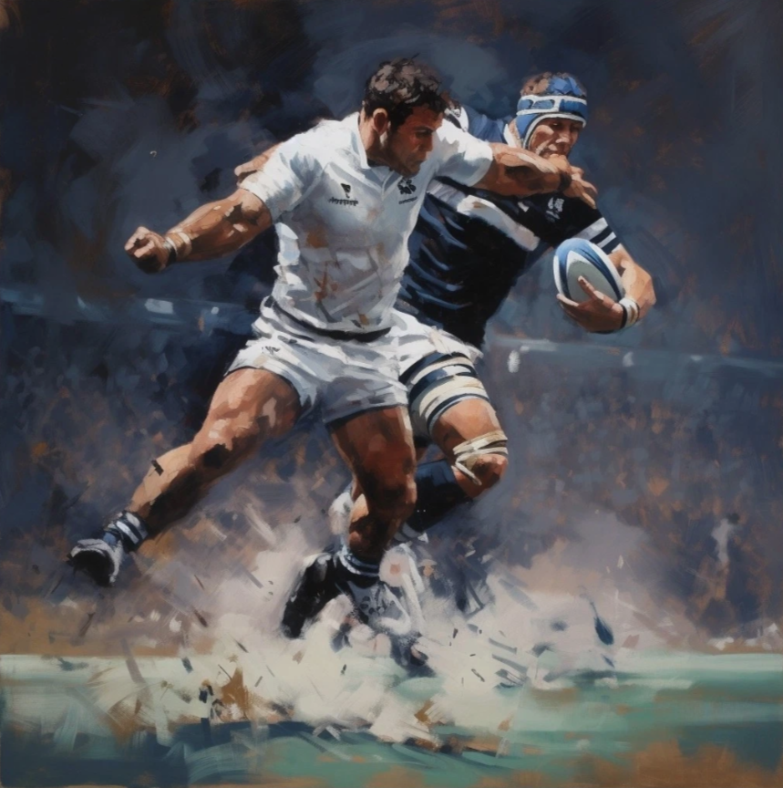 Tableau Rugbymen joueurs musclés en action 30x30 cm – Peinture Acrylique sur Toile – Sport, Énergie - Kikooyou Art Gallery