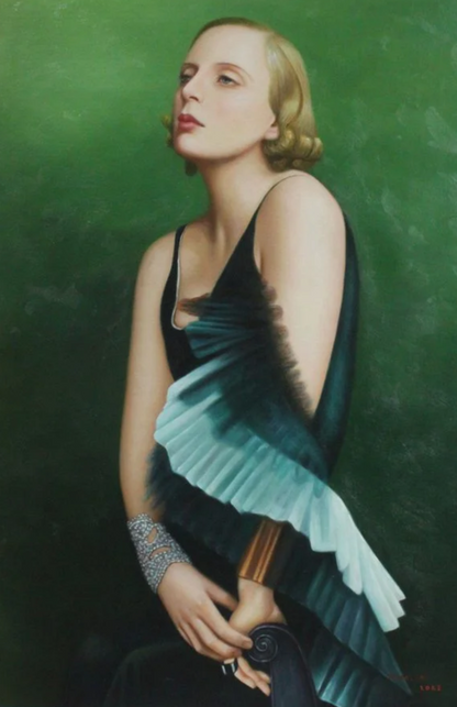 autoportrait femme peinture huile sur toile style art déco - Kikooyou Art Gallery