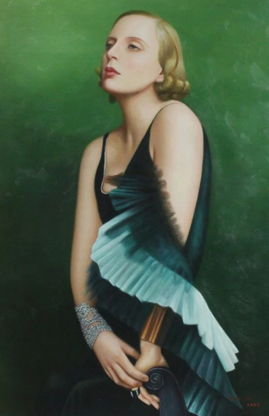 autoportrait femme peinture huile sur toile style art déco - Kikooyou Art Gallery