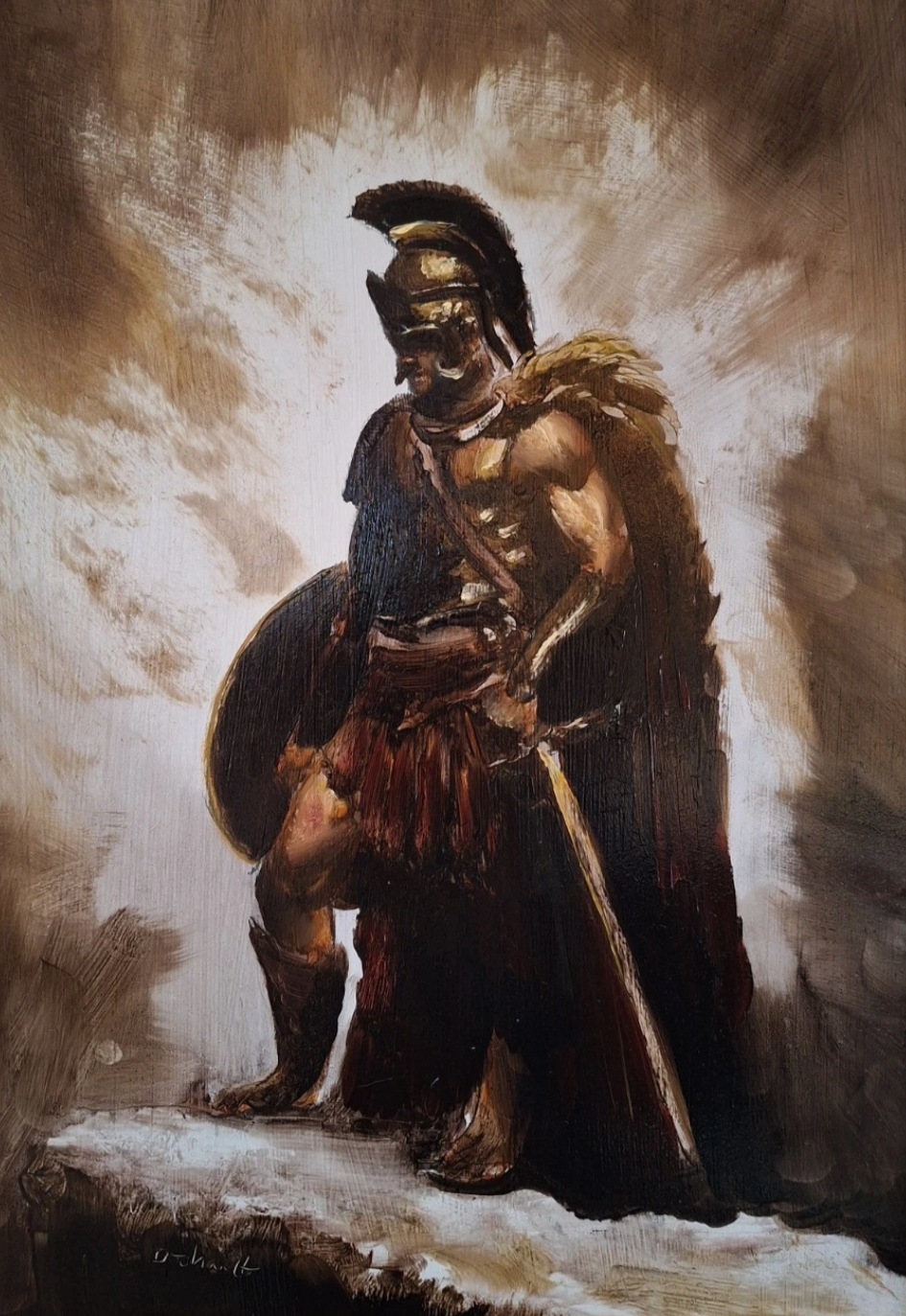 Peinture à l'huile originale oil painting ancien guerrier romain art figuratif encadré - Kikooyou Art Gallery