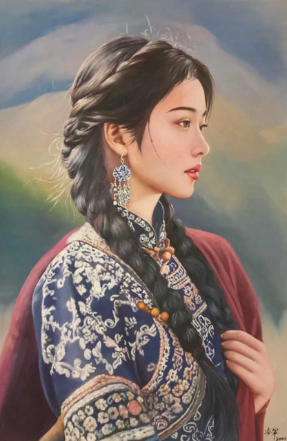 Femme asiatique tibet peinture huile sur toile- kikooyou art gallery