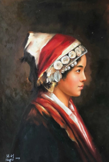 portrait jeune fille tibet sur toile peinte à la main peinture à l'huile par Zhang Li - Kikooyou Art Gallery