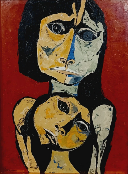 art-decoration-tableau-peinture-huile-toile-moderne-personnages d'apres OSWALDO GUAYASAMÍN