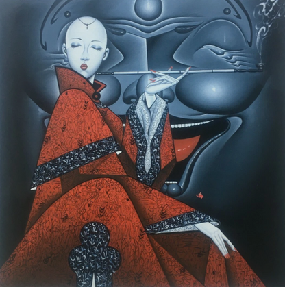 art surrealiste fumeuse opium tableau peinture huile sur toile - Kikooyou Art Gallery