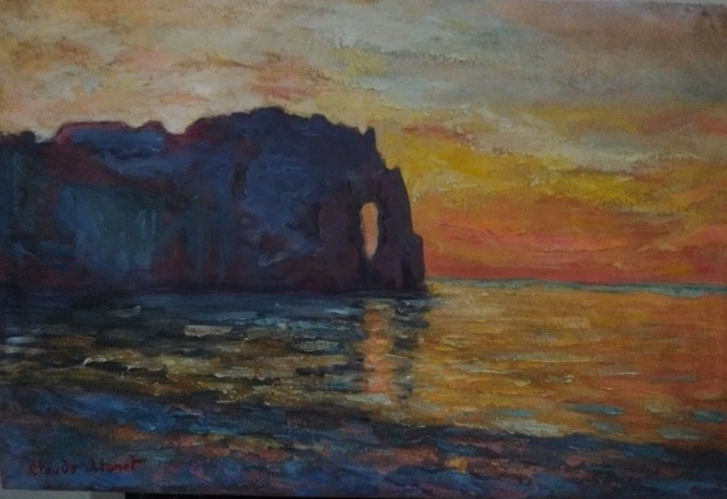 art-decoration-tableau-peinture-huile-toile-paysage-marin-falaises-d'après Monet