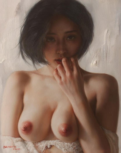art érotique femme asiatique dénudée belle poitrine, peinture huile sur toile 6 Kikooyou Art Gallery