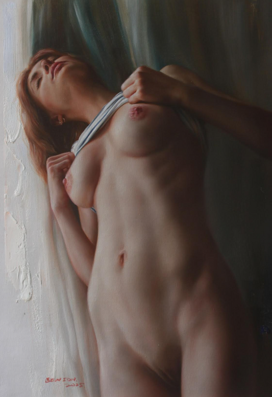 art érotique femme Nue intégrale belle poitrine, peinture huile sur toile originale