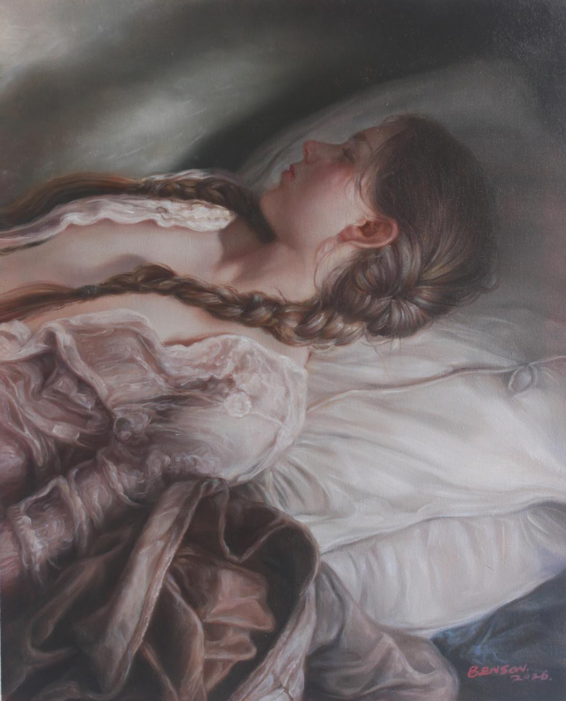 art érotique jeune fille endormie, peinture huile sur toile