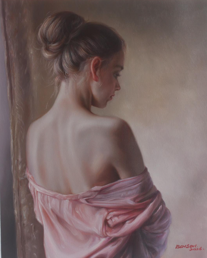 art érotique jeune fille dénudée de dos, peinture huile sur toile