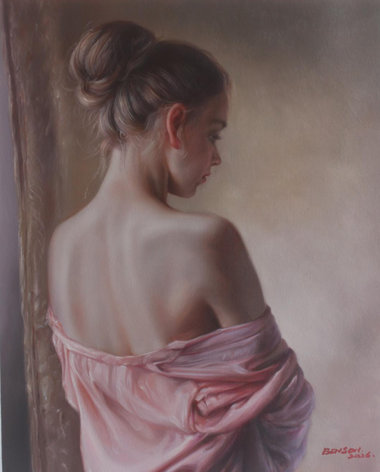 art érotique jeune fille dénudée de dos, peinture huile sur toile