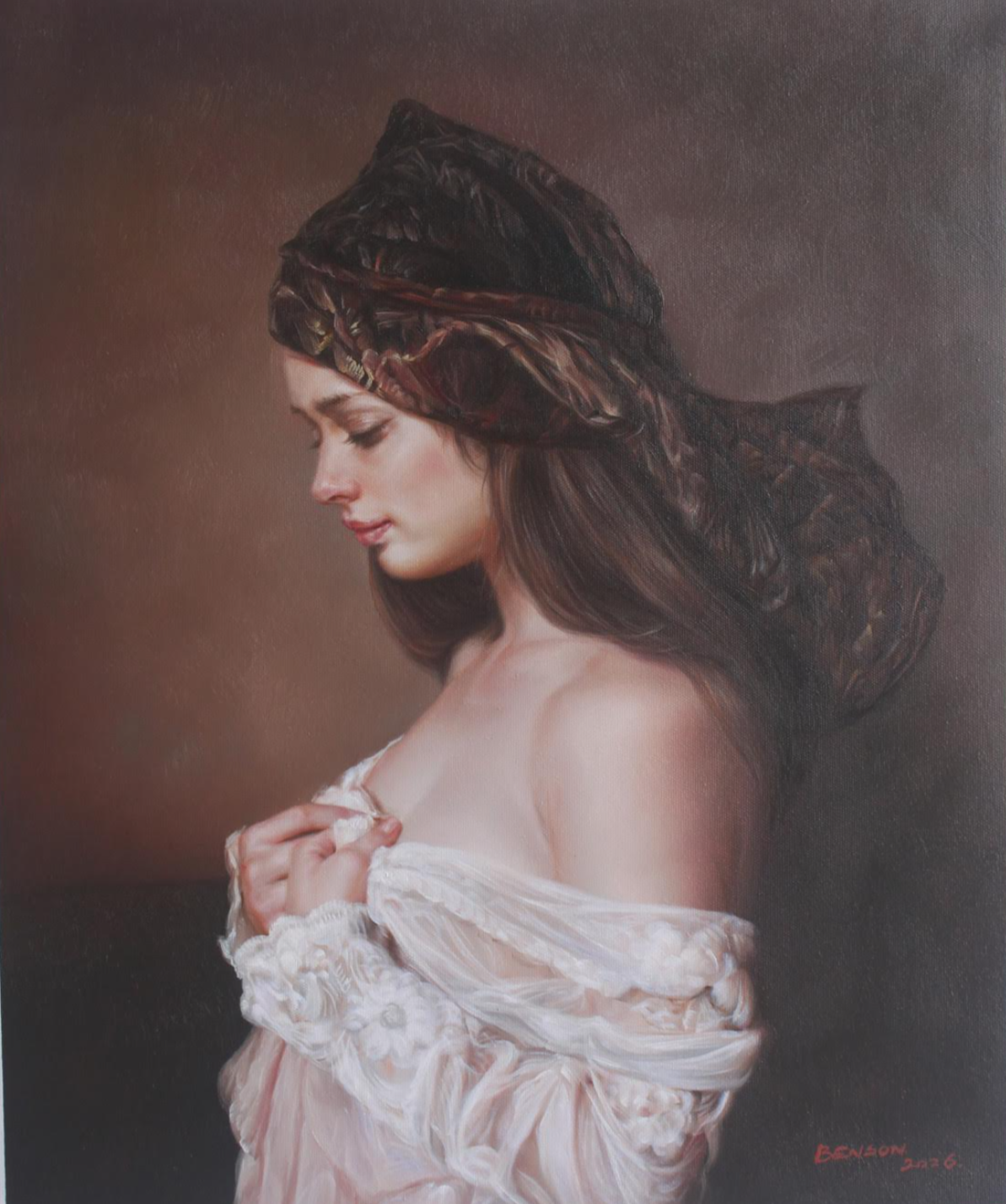 art érotique jeune fille dénudée de profil, peinture huile sur toile originale