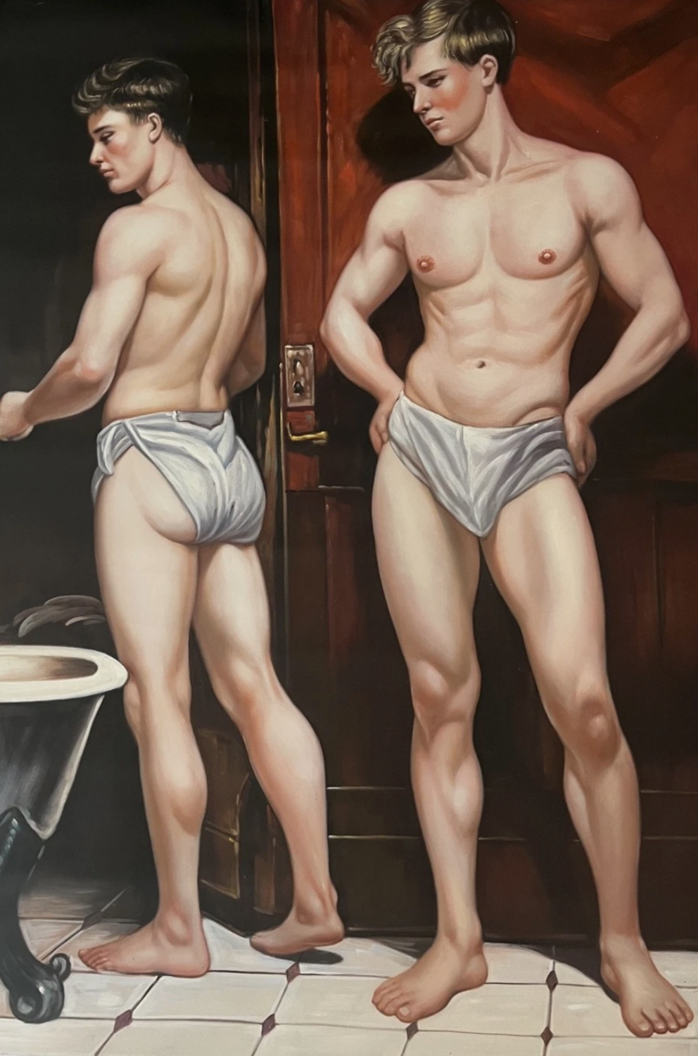 Baigneurs masculins, peintures à l'huile sur toile, d'inspiration néoclassique - gay interest - Kikooyou Art Gallery