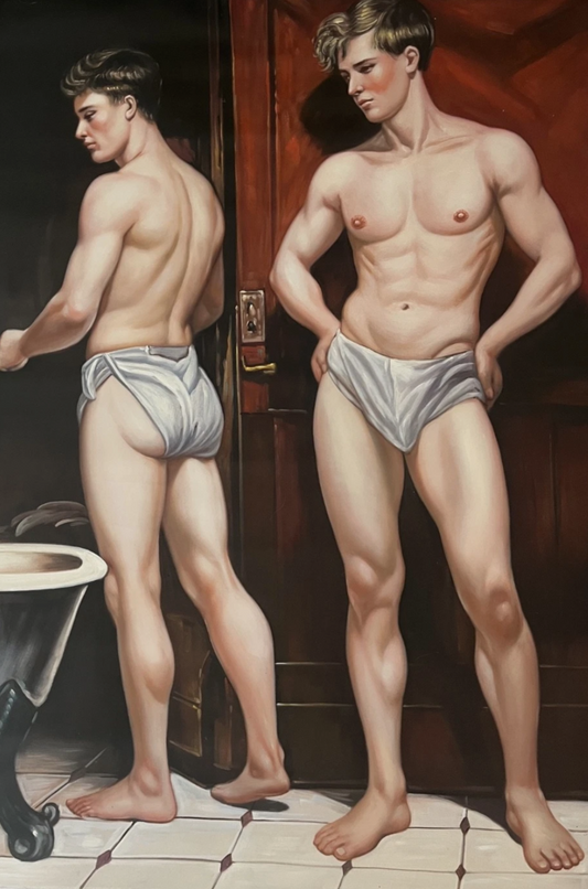 Baigneurs masculins, peintures à l'huile sur toile, d'inspiration néoclassique - gay interest - Kikooyou Art Gallery