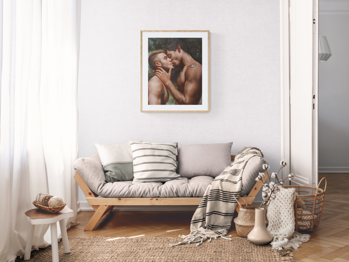 art-decoration-tableau-peinture-huile-toile-portrait-masculin--male-hommes-baiser-gay-lgbt-queer