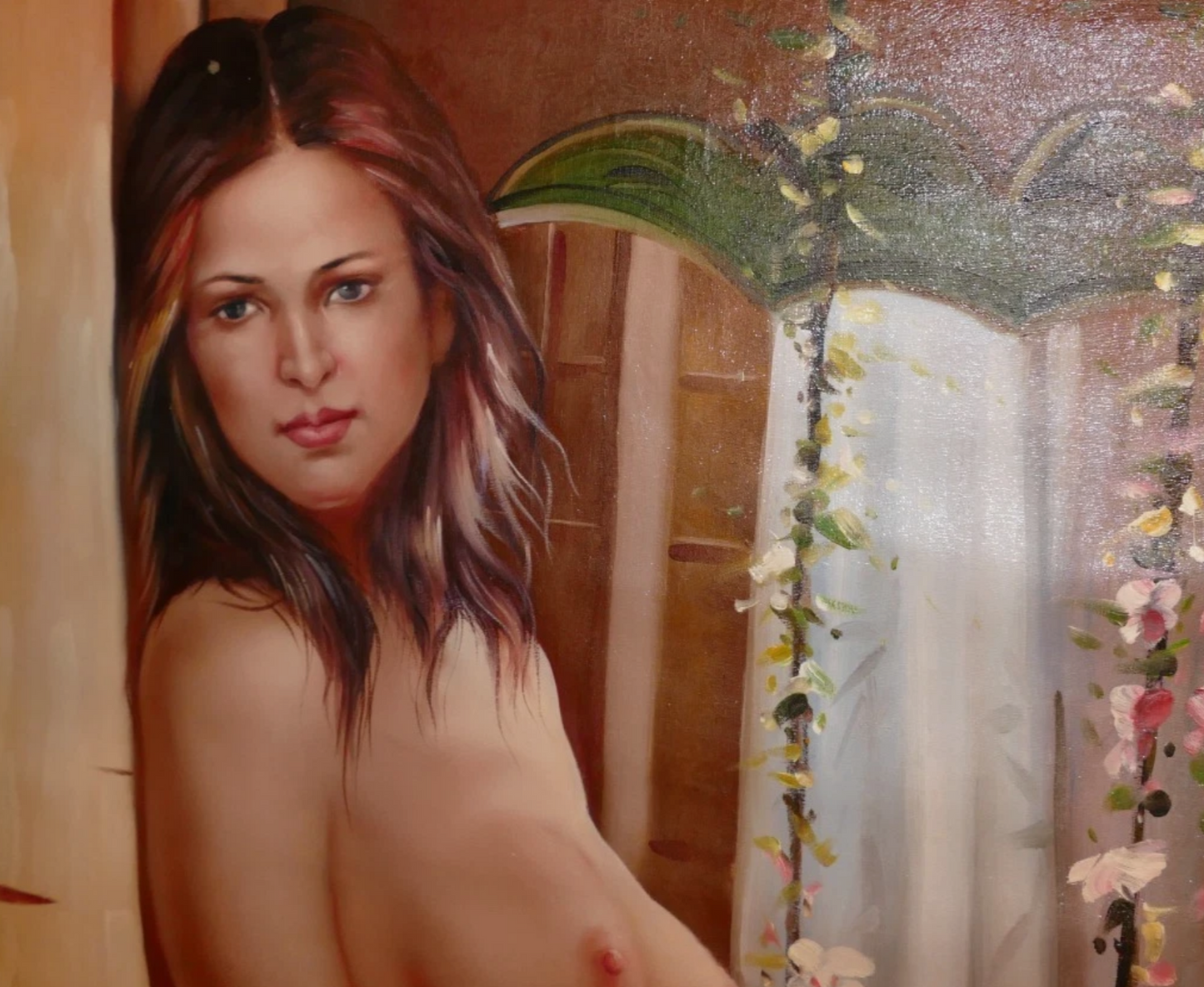 art-erotique-femme-blonde-nue-intégrale-belle-poitrine-peinture-huile-sur-toile-originale
