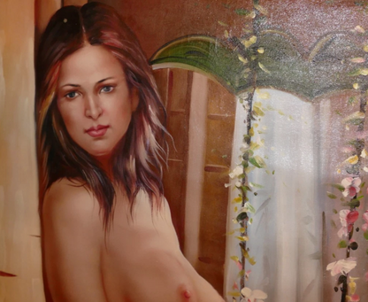 art-erotique-femme-blonde-nue-intégrale-belle-poitrine-peinture-huile-sur-toile-originale