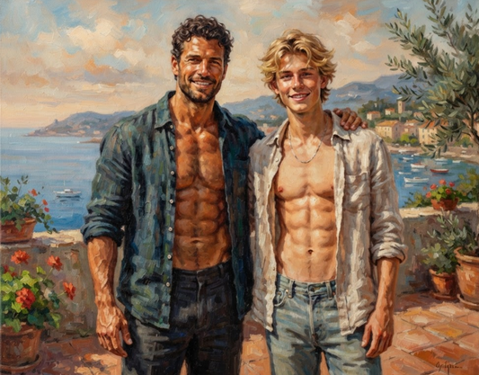 peinture huile sur toile faite sur commande - PORTRAIT BOGOSSE GAY LOVERS