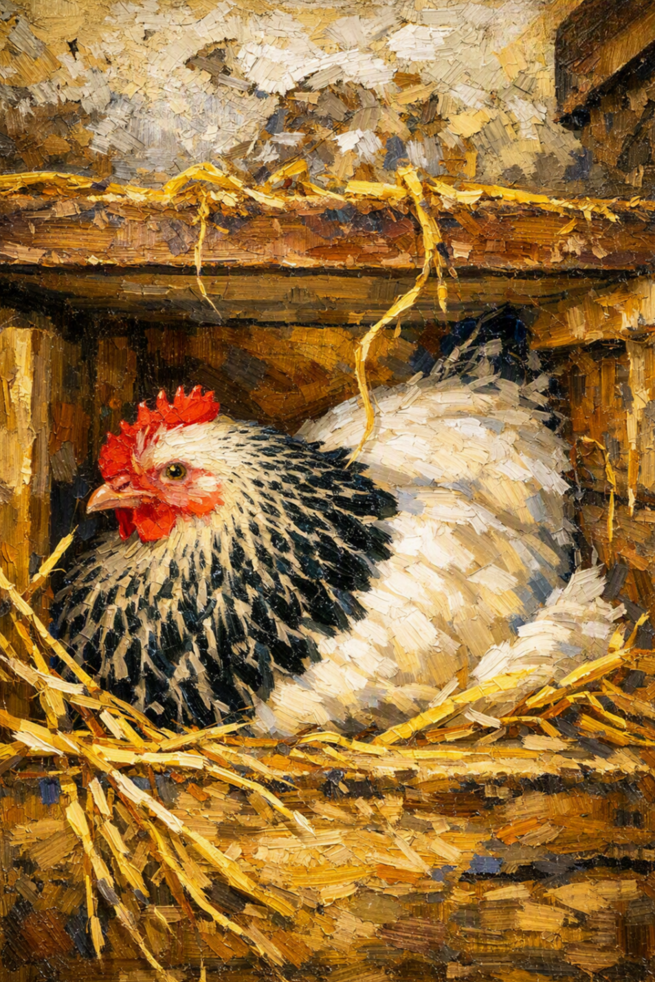 peinture huile sur toile faite sur commande - PAYSAGE ANIMAL POULE