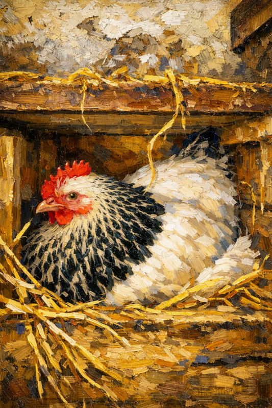 peinture huile sur toile faite sur commande - PAYSAGE ANIMAL POULE