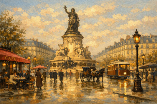 peinture huile sur toile faite sur commande - scène rue de Paris