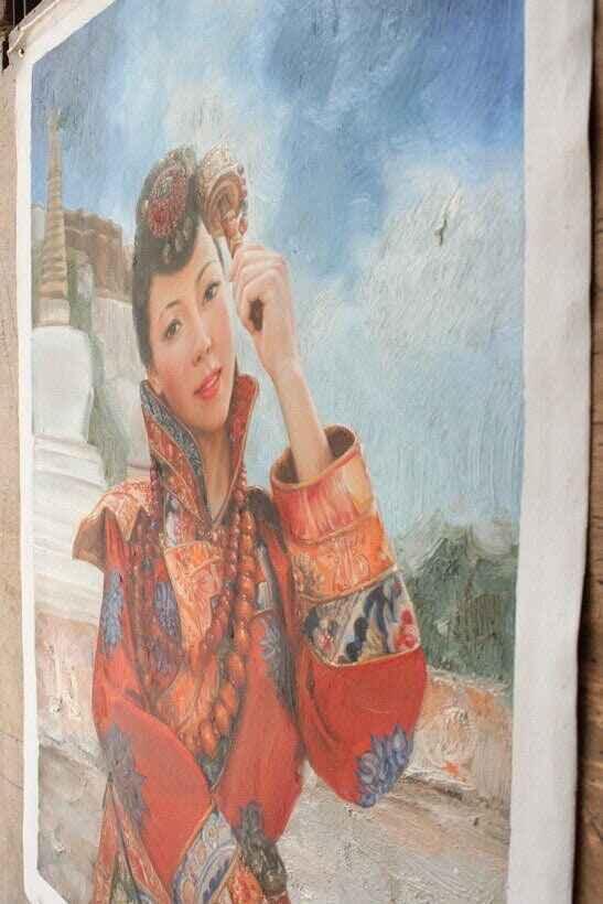 originale peinture à l'huile portrait fille tibétaine beauté femme 30"x40" - 75x100cm - Kikooyou Art Gallery - Kikooyou Art Gallery