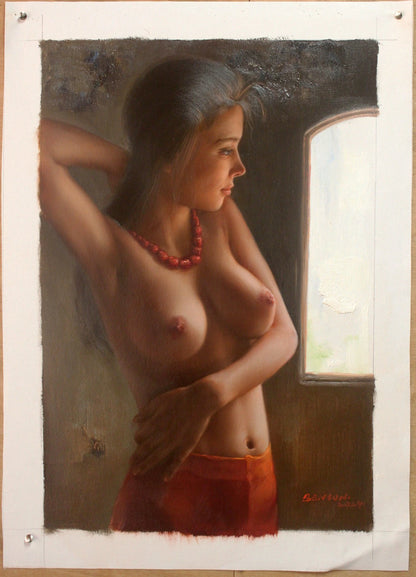 art-erotique-feminin-femme-sexy-attirante-nue-peinture-huile sur toile