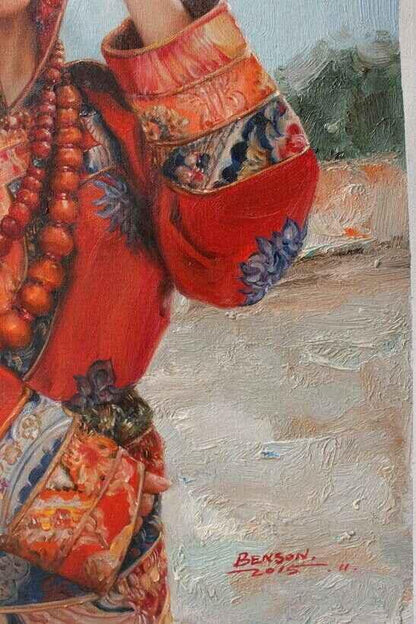 originale peinture à l'huile portrait fille tibétaine beauté femme 30"x40" - 75x100cm - Kikooyou Art Gallery - Kikooyou Art Gallery